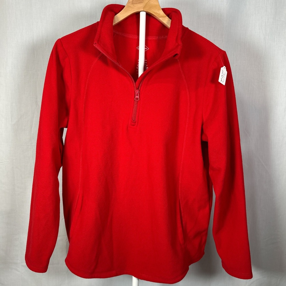 St Johns Bay Womens Red Fleece Quarter Zip Pullover Sweater Size M Mock Neck
